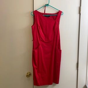 Red sleeveless knee length dress